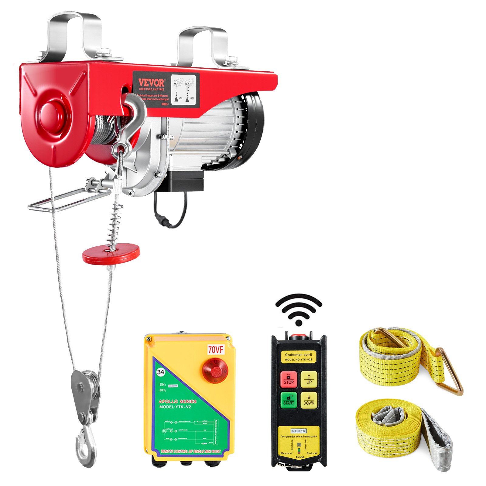 VEVOR Polipasto eléctrico, capacidad de elevación de 400 kg, cabrestante eléctrico de alambre de acero de 850 W y 110 V con control remoto inalámbrico, altura de elevación de un solo cable