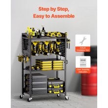 VEVOR - Carrito organizador de herramientas de 4 niveles con ruedas, 150 lb, para taller