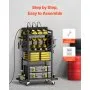 VEVOR - Carrito organizador de herramientas de 4 niveles con estación de carga, 8 tomas de CA, soporte para taladro con ruedas y soporte para batería de herramientas con ruedas, ideal para taller o garaje.
