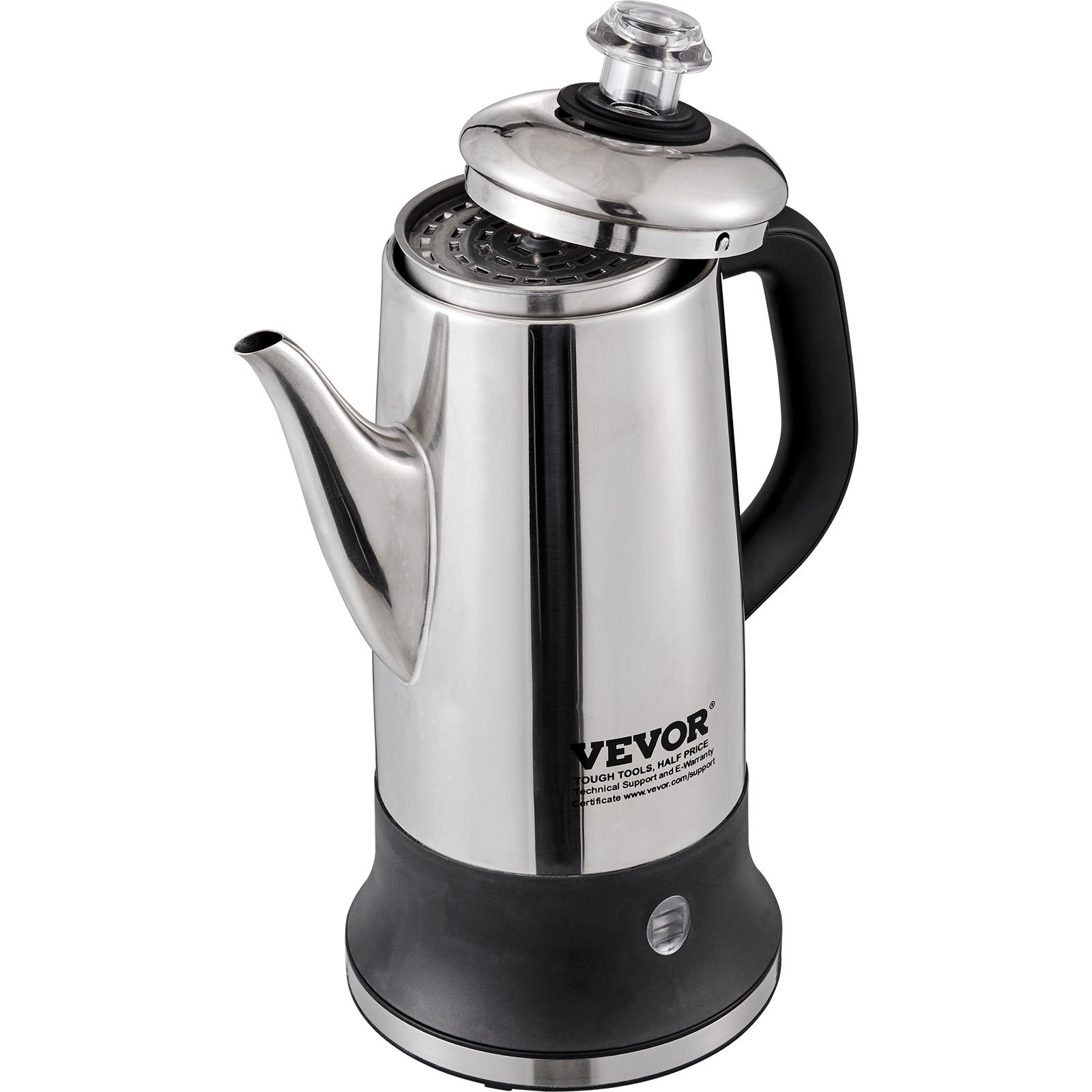 Cafetera eléctrica VEVOR de 12 tazas, cuerpo de acero inoxidable 304, función de mantenimiento del calor y asa resistente al calor, cafetera clásica, preparación rápida y pico vertedor fácil, color plateado.