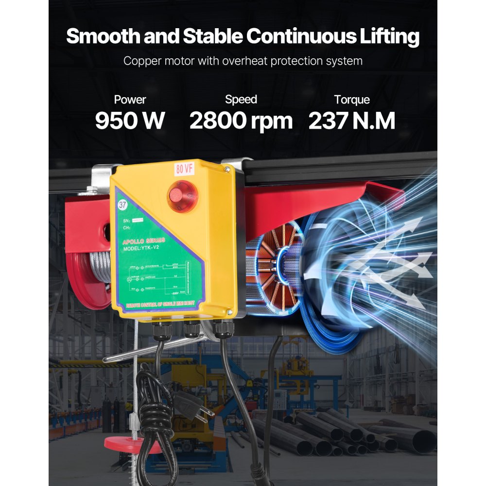 VEVOR Electric Hoist, 1760 lbs 120V Electric Winch with 328 ft Wireless Remote Control, 40 ft Single Cable Lifting Height, Single/Double Slings, Emergency Stop, Lift Hoist for Garage Warehouse Factory