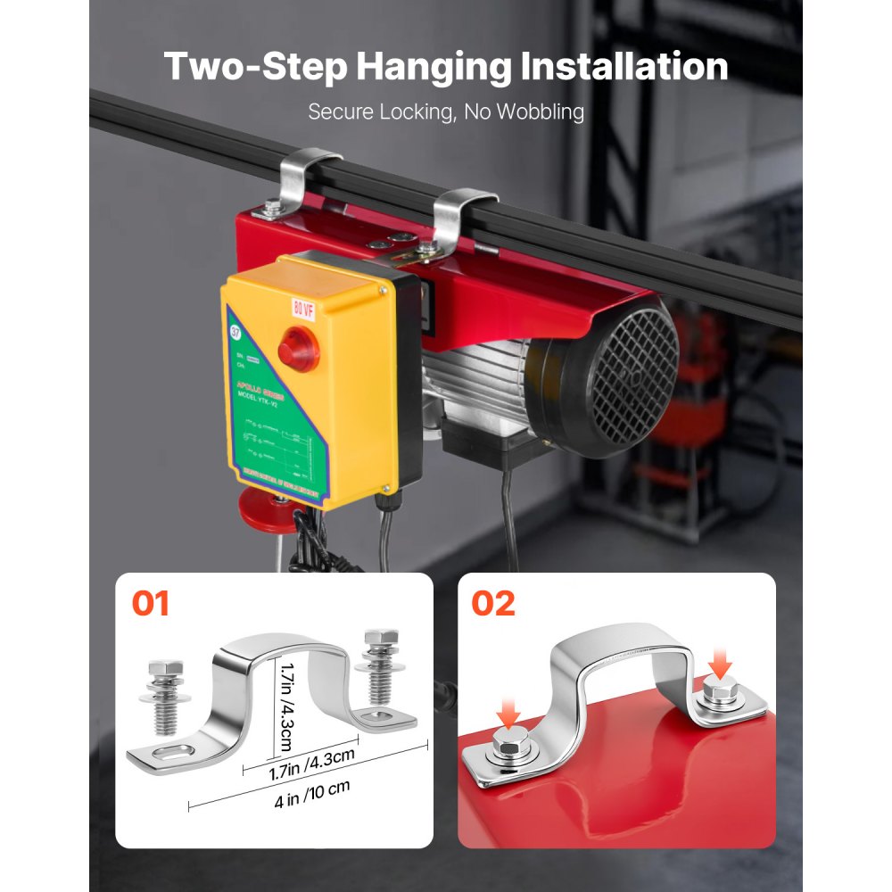 VEVOR Electric Hoist, 1760 lbs 120V Electric Winch with 328 ft Wireless Remote Control, 40 ft Single Cable Lifting Height, Single/Double Slings, Emergency Stop, Lift Hoist for Garage Warehouse Factory