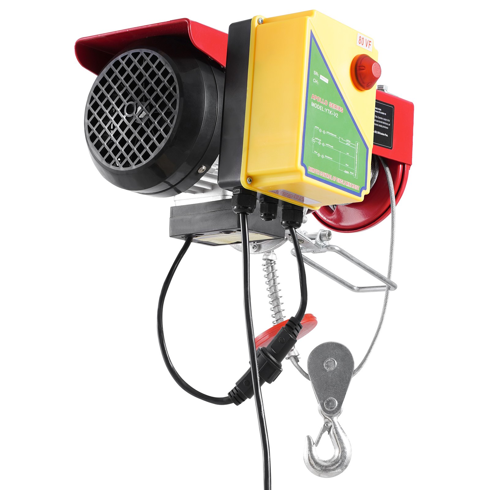 Polipasto eléctrico VEVOR, cabrestante eléctrico de 120 V y 1760 lb con control remoto inalámbrico de 100 m, altura de elevación de 12 m con un solo cable, eslingas simples o dobles, parada de emergencia, polipasto para garaje, almacén y fábrica.