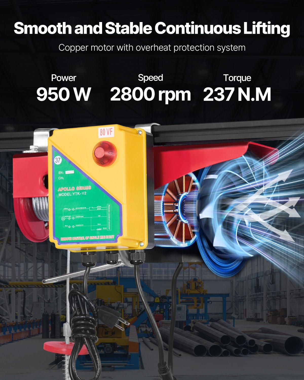 VEVOR Electric Hoist, 1760 lbs 120V Electric Winch with 328 ft Wireless Remote Control, 40 ft Single Cable Lifting Height, Single/Double Slings, Emergency Stop, Lift Hoist for Garage Warehouse Factory