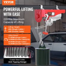 Cabrestante de grúa de elevación eléctrica VEVOR de 2200 lb y 328 pies con control remoto inalámbrico y con cable de 14 pies