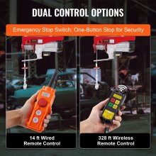 Cabrestante de grúa de elevación eléctrica VEVOR de 2200 lb y 328 pies con control remoto inalámbrico y con cable de 14 pies