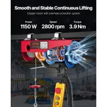 VEVOR Polipasto eléctrico capacidad de elevación de 1320 lbs cabrestante de alambre de acero eléctrico de 1150 W 110 V con control remoto con cable