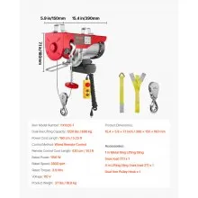 VEVOR Polipasto eléctrico capacidad de elevación de 1320 lbs cabrestante de alambre de acero eléctrico de 1150 W 110 V con control remoto con cable