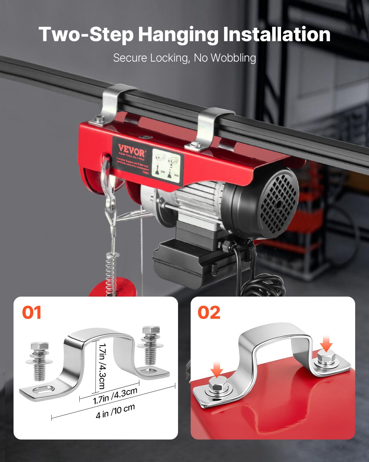 VEVOR Electric Hoist, 440lbs Garage Hoist with 14ft Wired Control, 110 volt Electric Hoist Winch 40ft Single Cable Lifting Height, High-quality Motor and Emergency Stop Switch