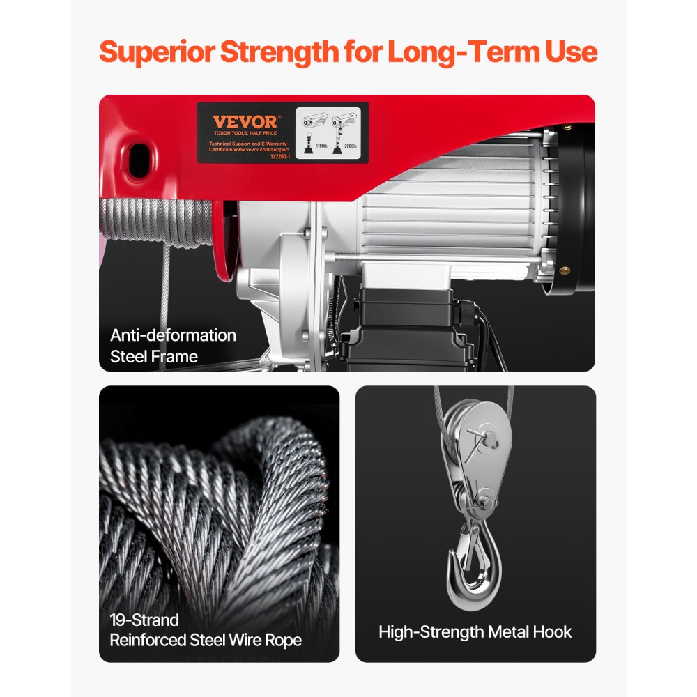Elevador de ático VEVOR de 2200 lb, polipasto eléctrico de 1600 W y 110 V con control remoto con cable de 14 pies, altura de elevación de un solo cable de 40 pies y motor de cobre puro, para garaje, almacén y fábrica.