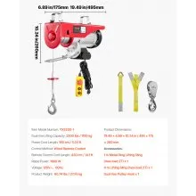 VEVOR Polipasto eléctrico capacidad de elevación de 2200 lbs cabrestante de alambre de acero eléctrico de 1600 W 110 V con control remoto con cable