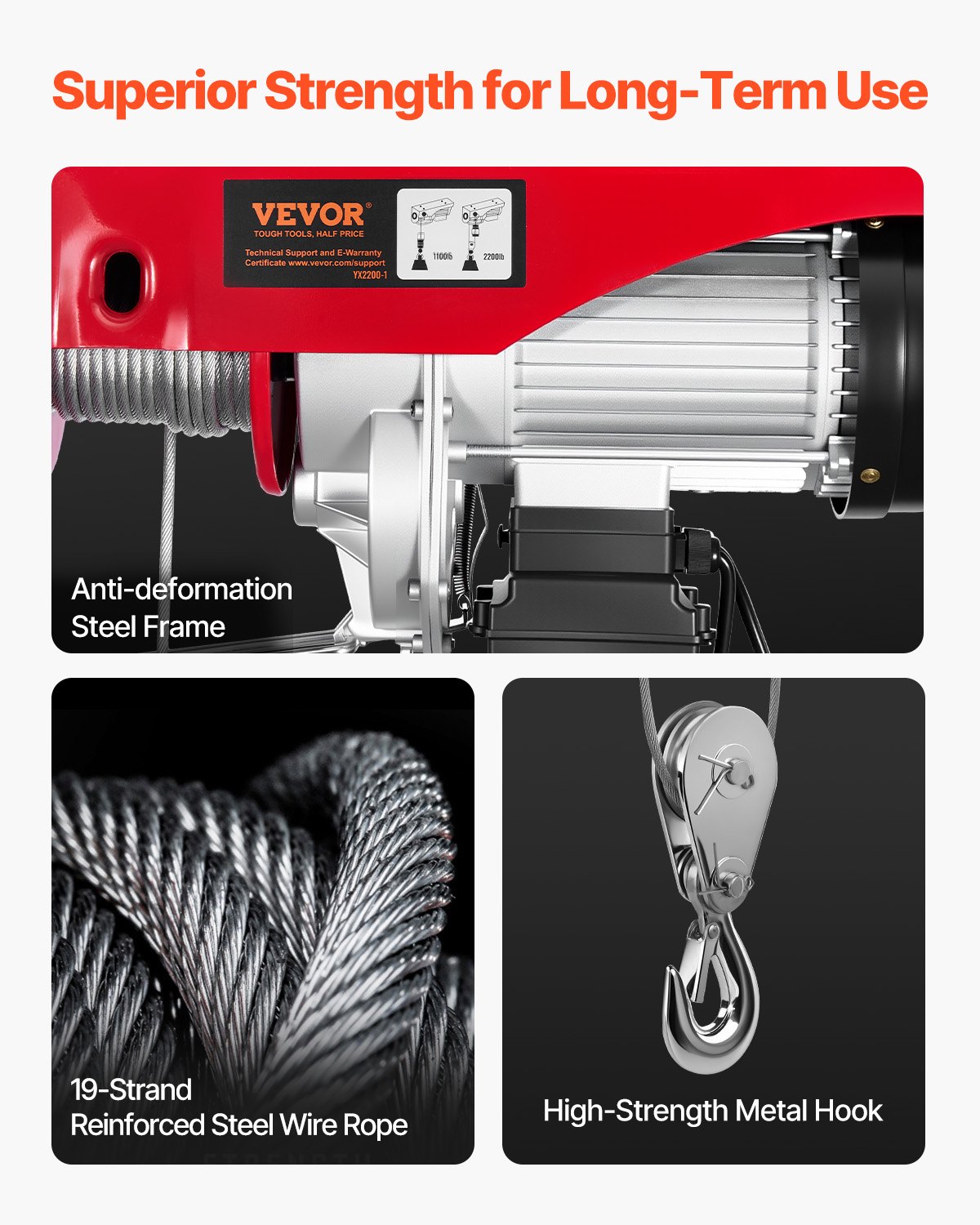 Elevador de ático VEVOR de 2200 lb, polipasto eléctrico de 1600 W y 110 V con control remoto con cable de 14 pies, altura de elevación de un solo cable de 40 pies y motor de cobre puro, para garaje, almacén y fábrica.