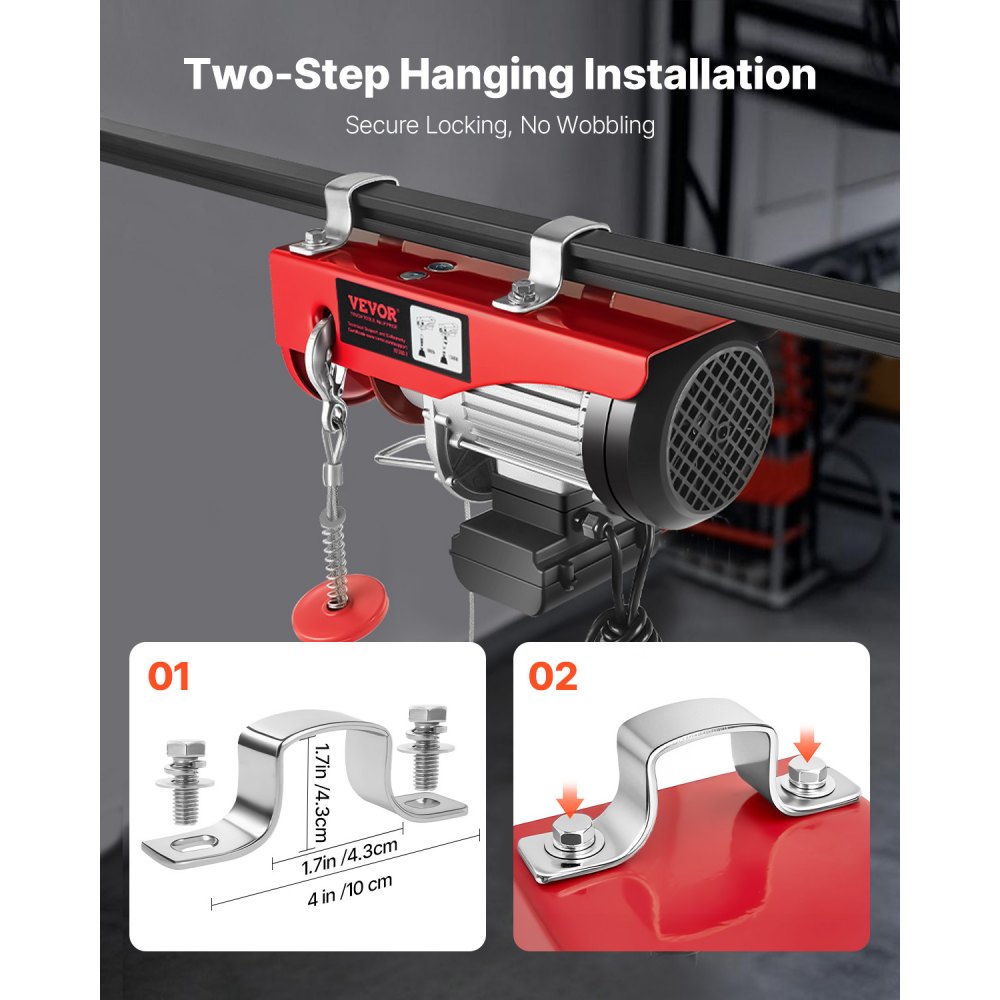 VEVOR Polipasto eléctrico de 1760 libras con control remoto con cable de 14 pies, polipasto eléctrico de 110 voltios con altura de elevación de cable único de 40 pies y motor de cobre puro, para fábrica de almacén de garaje