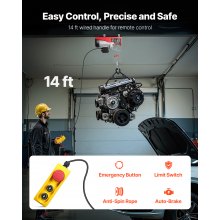 VEVOR Polipasto eléctrico de 1760 libras con control remoto con cable de 14 pies polipasto eléctrico de 110 voltios con altura de elevación de un