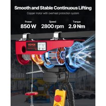 VEVOR Polipasto eléctrico capacidad de elevación de 880 lbs cabrestante de alambre de acero eléctrico de 850 W 110 V con control remoto con cable de