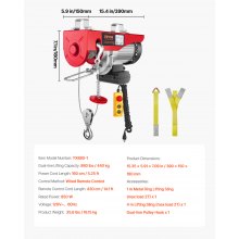 VEVOR Polipasto eléctrico capacidad de elevación de 880 lbs cabrestante de alambre de acero eléctrico de 850 W 110 V con control remoto con cable de