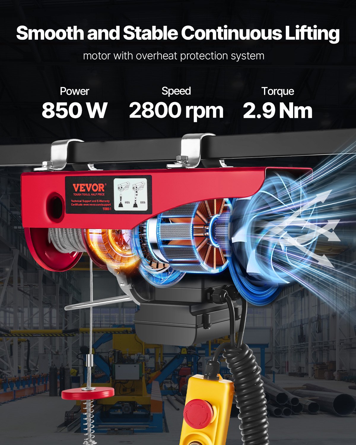 VEVOR Polipasto eléctrico de 880 libras con control remoto con cable de 14 pies, elevador de ático de polipasto eléctrico de 110 V, altura de elevación de 20-40 pies para fábrica de almacén de ático de garaje