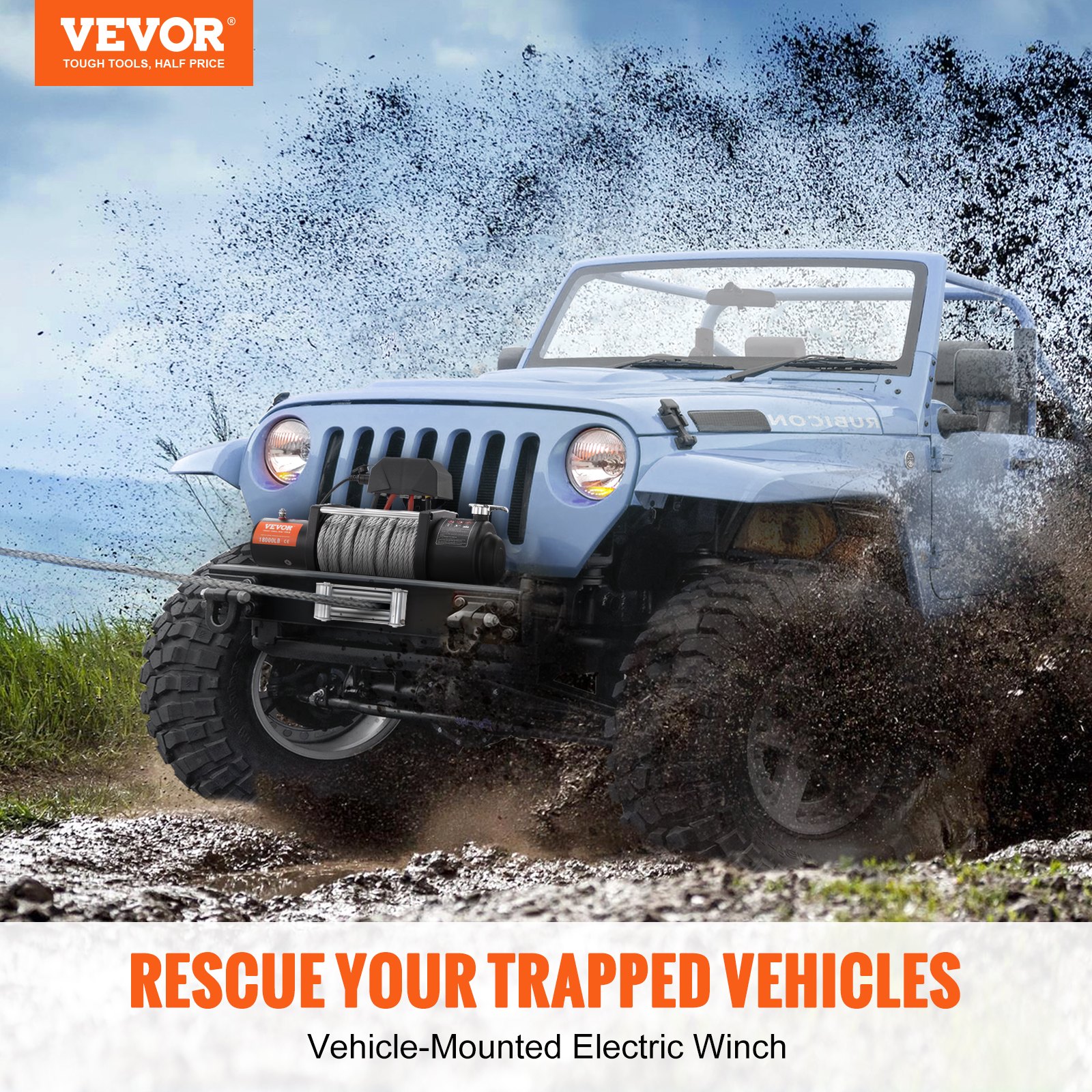 Cabrestante eléctrico VEVOR, cabrestante de cuerda de acero con capacidad de carga de 12 V y 18 000 lb, cabrestante IP67 de 7/16 pulgadas x 85 pies para ATV con control remoto inalámbrico de mano y guía de 4 vías para remolcar Jeep todoterreno, SUV, camión, coche, remolque, barco