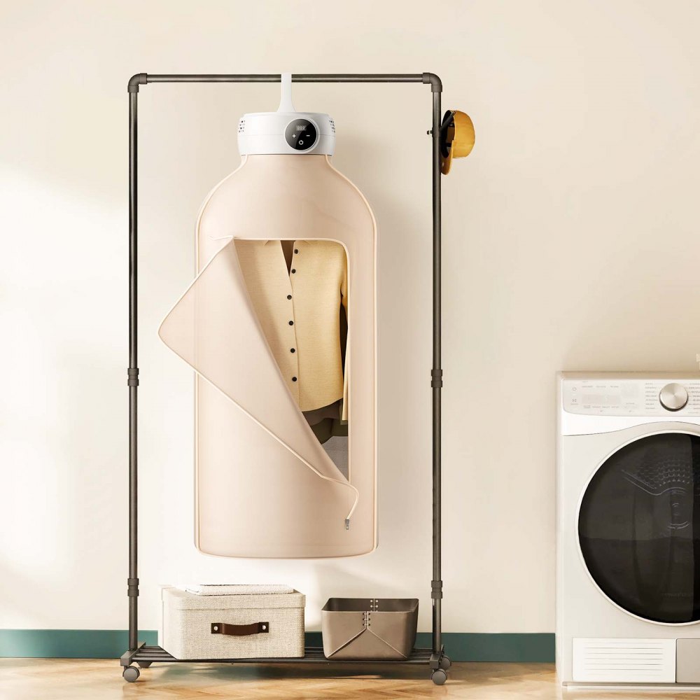 Secadora de ropa portátil VEVOR, con bolsa de secado, calefacción PTC y pantalla LED, minisecadora plegable con temporizador de 5 horas para apartamentos, dormitorios, autocaravanas y hoteles, 600 W, beige