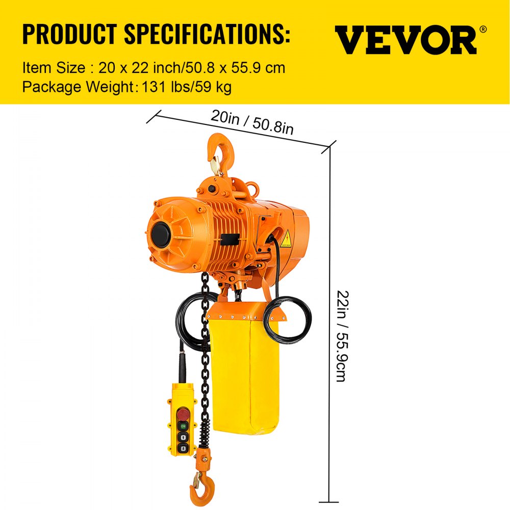 VEVOR Polipasto de cadena eléctrico monofásico 1100 Lbs amarillo