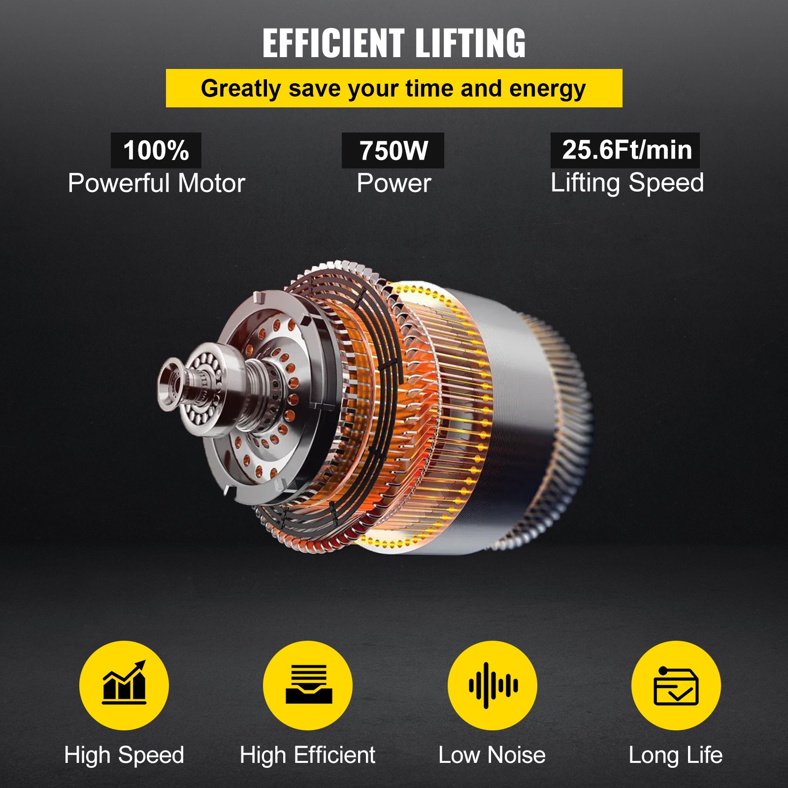 VEVOR Polipasto de cadena eléctrico monofásico 1100 Lbs amarillo