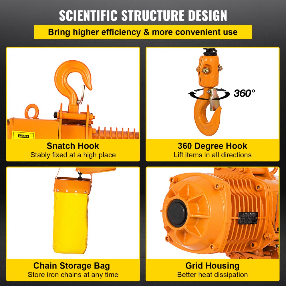 VEVOR Polipasto eléctrico industrial de cadena monofásico de 1 tonelada G80
