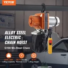 Polipasto eléctrico de cadena VEVOR, capacidad de 2200 lbs/1 tonelada, altura de elevación de 10 pies, velocidad de 10 pies/min, 120 V, grúa aérea monofásica con cadena G100, control remoto con cable de 10 pies para garaje, tienda, hotel, hogar