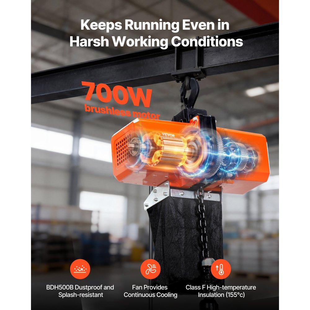 Polipasto eléctrico de cadena VEVOR de 1100 lbs, altura de elevación de 15 pies, polipasto eléctrico de 120 V, grúa puente monofásica con cadena G100, control remoto con cable de 10 pies para garaje, taller, hotel, hogar.