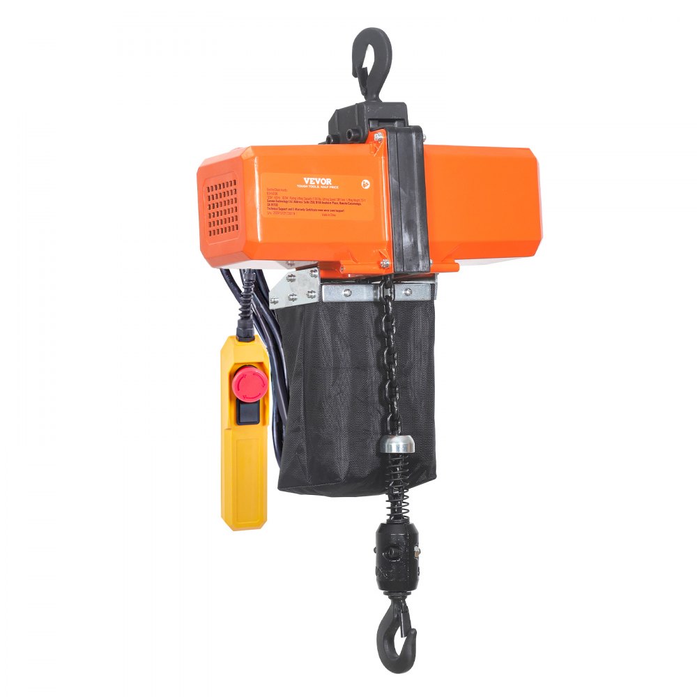 Polipasto eléctrico de cadena VEVOR de 1100 lbs, altura de elevación de 15 pies, polipasto eléctrico de 120 V, grúa puente monofásica con cadena G100, control remoto con cable de 10 pies para garaje, taller, hotel, hogar.