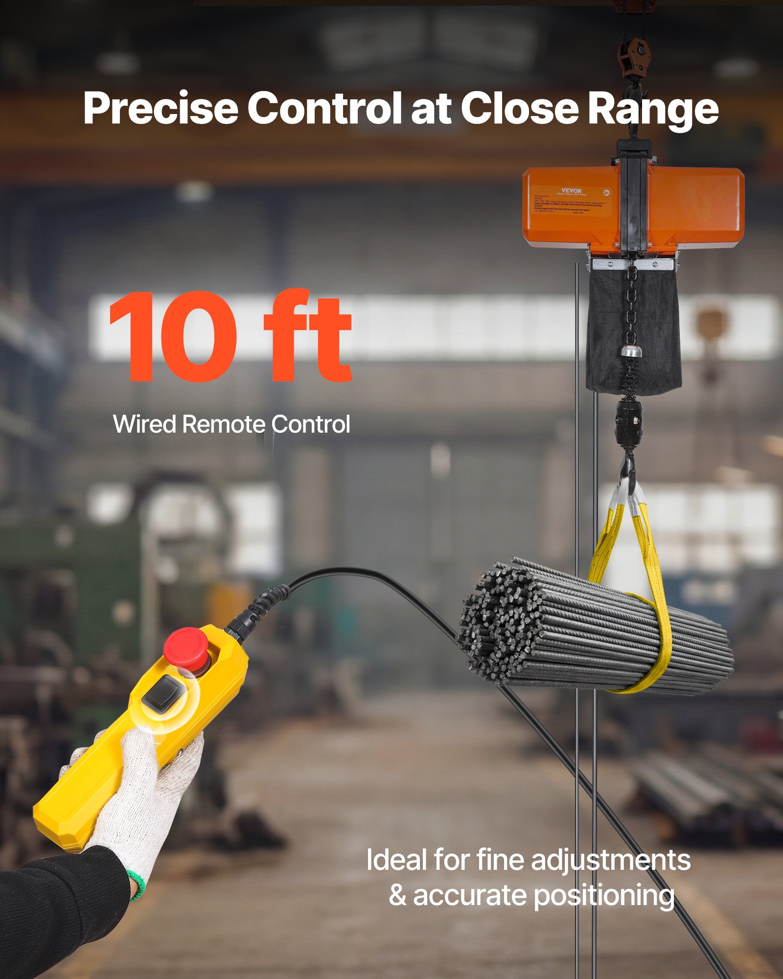 Polipasto eléctrico de cadena VEVOR de 1100 lbs, altura de elevación de 15 pies, polipasto eléctrico de 120 V, grúa puente monofásica con cadena G100, control remoto con cable de 10 pies para garaje, taller, hotel, hogar.