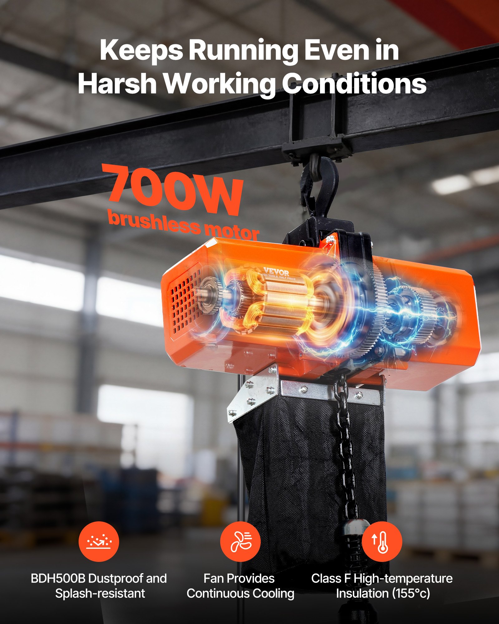 Polipasto eléctrico de cadena VEVOR de 1100 lbs, altura de elevación de 15 pies, polipasto eléctrico de 120 V, grúa puente monofásica con cadena G100, control remoto con cable de 10 pies para garaje, taller, hotel, hogar.