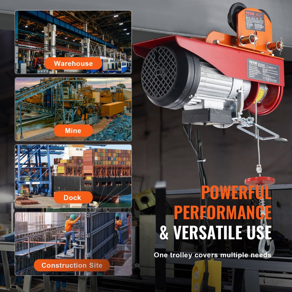 Polipasto eléctrico manual VEVOR, capacidad de 1100 lb/0,5 toneladas para PA200, PA250, PA300, PA400, PA500, con ruedas dobles y ancho de brida ajustable de 2,36" a 4,72" para vigas I rectas y curvas.