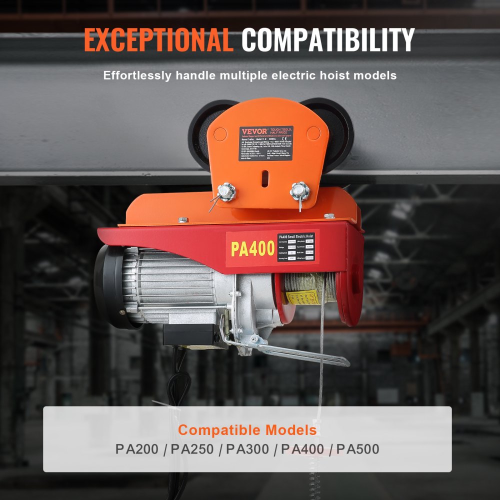 VEVOR Carro manual de polipasto eléctrico, capacidad de 2200 lbs/1 tonelada para PA200 PA250 PA300 PA400 PA500, carro de viga de empuje con ruedas dobles, ancho de brida de viga ajustable de 2.68"-4.3