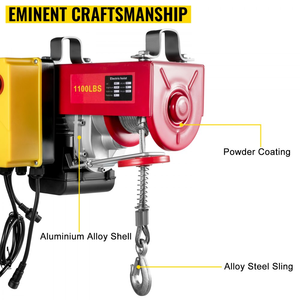 VEVOR Polipasto eléctrico 1100LBS con control remoto inalámbrico y cabrestante eléctrico de eslingas simples/dobles elevador eléctrico de acero