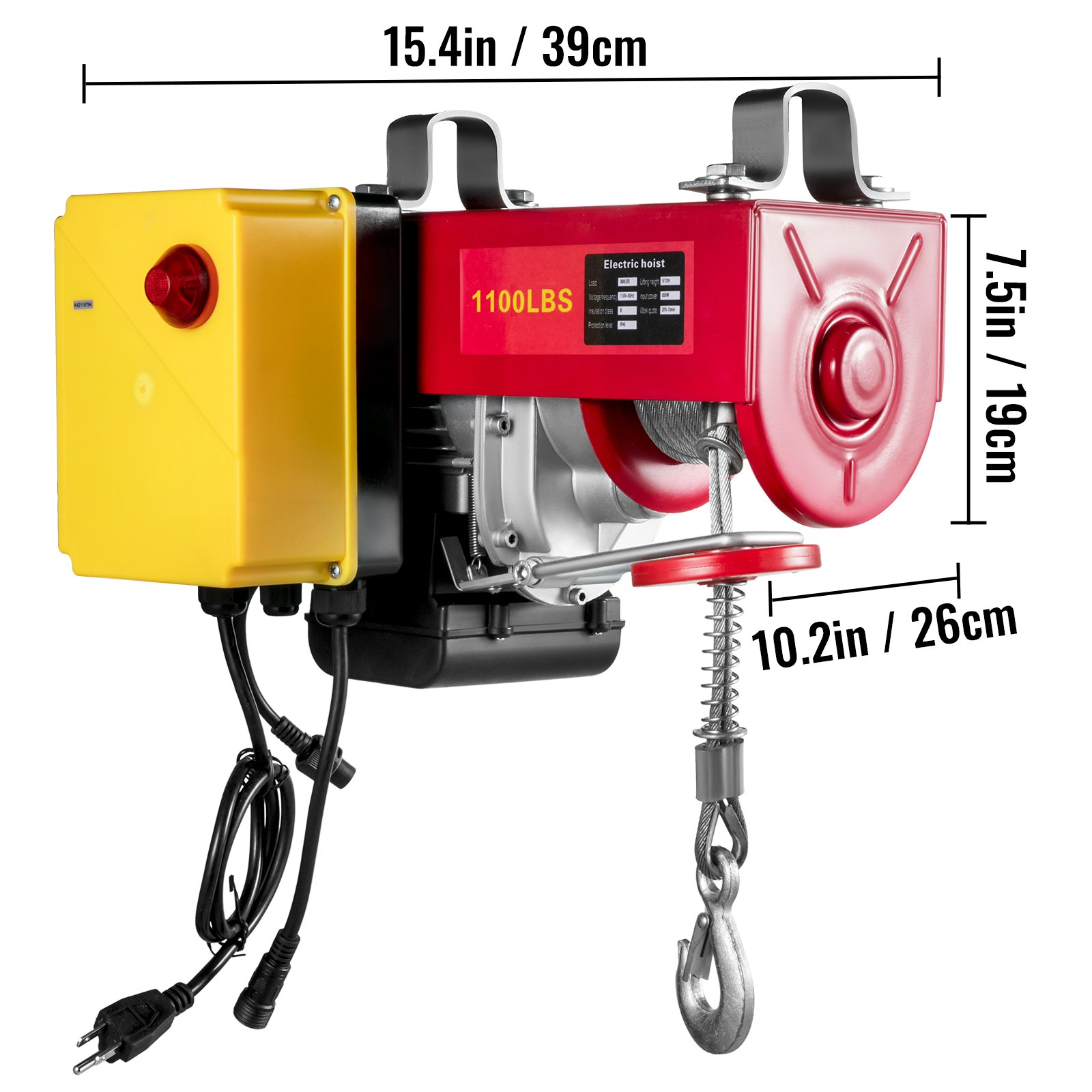 VEVOR Polipasto eléctrico 1100LBS con control remoto inalámbrico y cabrestante eléctrico de eslingas simples/dobles elevador eléctrico de acero