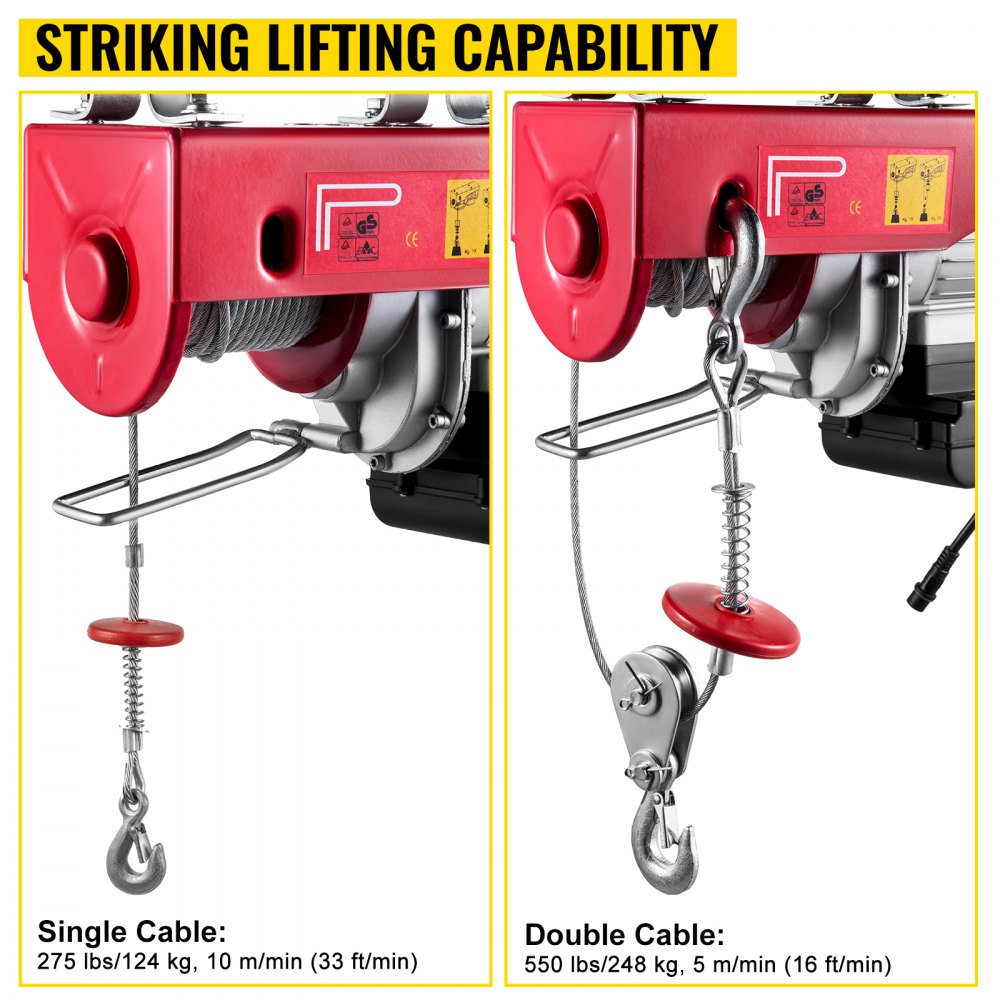 VEVOR Polipasto eléctrico 550LBS con control remoto inalámbrico y cabrestante eléctrico de eslingas simples/dobles elevador eléctrico de acero