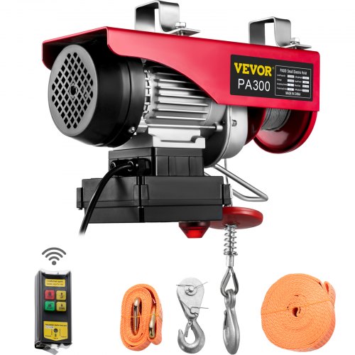 Polipasto eléctrico VEVOR 660LBS con control remoto inalámbrico y cabrestante eléctrico de eslingas simples/dobles, elevador eléctrico de acero, polipasto eléctrico de 110 V para levantar en fábricas, almacenes, sitios de construcción