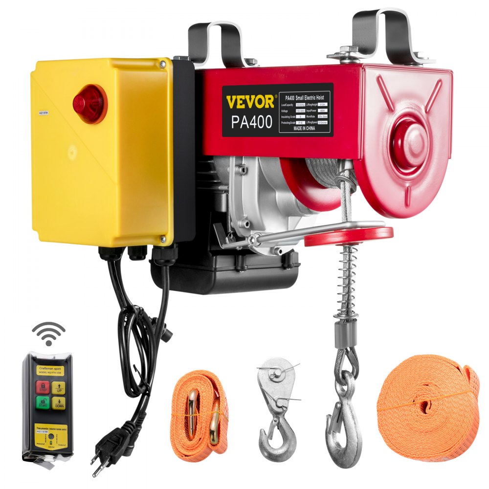 VEVOR Polipasto Eléctrico Cabrestante eléctrico 880LBS elevador eléctrico de acero polipasto eléctrico de 110 V con control remoto inalámbrico
