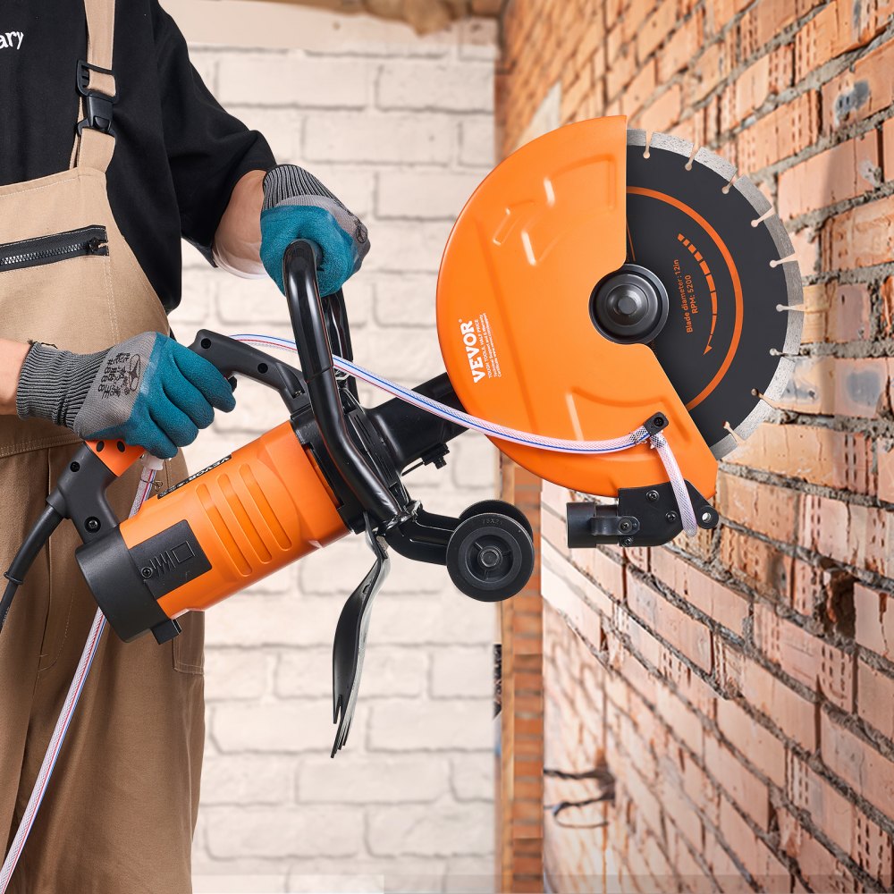 Sierra circular eléctrica para hormigón VEVOR de 30 cm y 1800 W con profundidad de corte ajustable de 11,4 cm. Incluye línea de agua, bomba y cuchilla. Ideal para piedra y ladrillo.