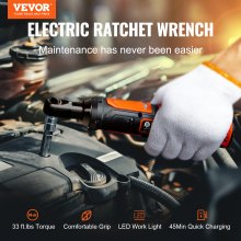 Juego de llaves de trinquete eléctricas inalámbricas VEVOR de 3/8", kit de herramientas de trinquete eléctrico de 12 V y 33 ft-lbs, carga rápida de 45 minutos, paquete de 2 baterías de 2,0 Ah, luz LED incorporada, gatillo de velocidad variable, 10 enchufes