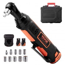 Juego de llaves de trinquete eléctricas inalámbricas VEVOR de 3/8", kit de herramientas de trinquete eléctrico de 12 V y 33 ft-lbs, carga rápida de 45 minutos, paquete de 2 baterías de 2,0 Ah, luz LED incorporada, gatillo de velocidad variable, 10 enchufes