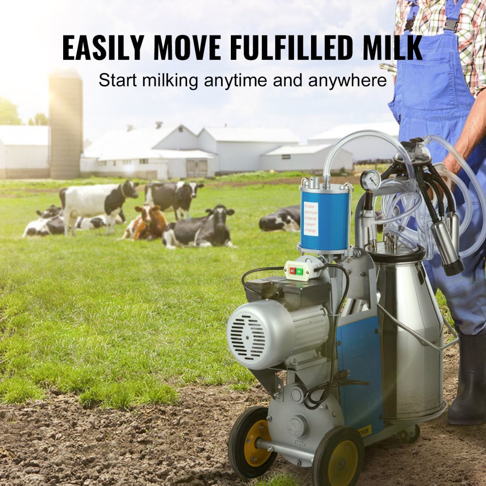 VEVOR Nueva Máquina de Ordeño Eléctrica 25 L 0,55 kW, Ordeñadora Eléctrica para Vacas 64 por Minuto, Ordeñadora de Acero Inoxidable con Ruedas Giratorias para Cabras con Velocidad de 1440 RPM/min