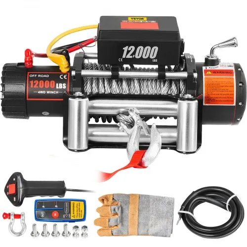 VEVOR Truck Winch 12000lbs Cabrestante eléctrico 85ft/26m Cable de acero 12V Power Winch Jeep Winch con control remoto inalámbrico y potente motor para UTV ATV y Jeep Truck y Wrangler en Car Lift
