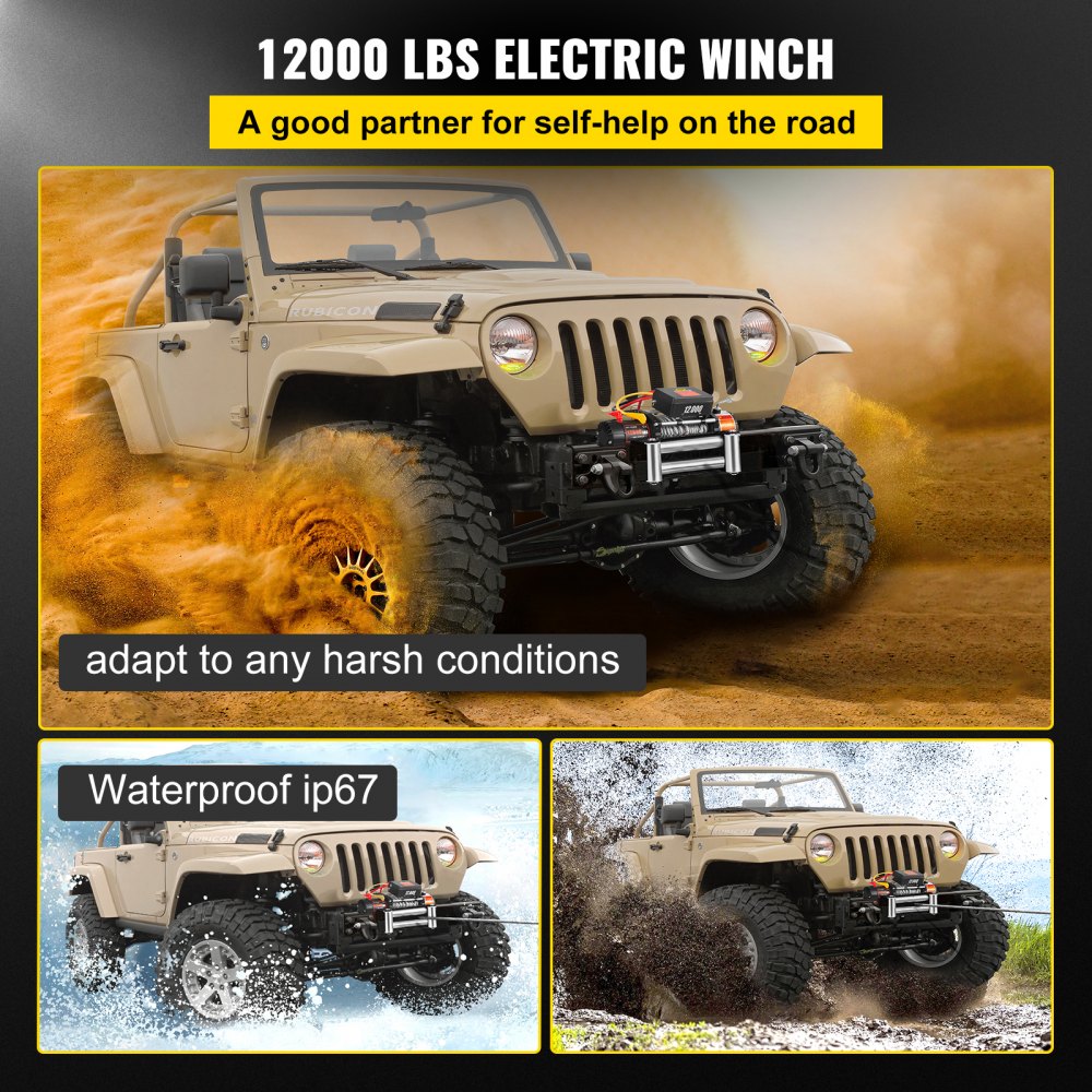VEVOR Truck Winch 12000lbs Cabrestante eléctrico 85ft/26m Cable de acero 12V Power Winch Jeep Winch con control remoto inalámbrico y potente motor para UTV ATV y Jeep Truck y Wrangler en Car Lift