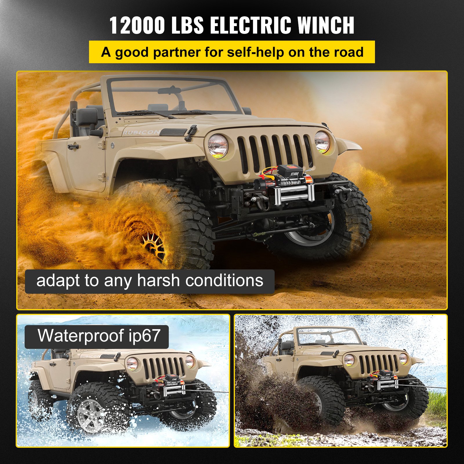 VEVOR Truck Winch 12000lbs Cabrestante eléctrico 85ft/26m Cable de acero 12V Power Winch Jeep Winch con control remoto inalámbrico y potente motor para UTV ATV y Jeep Truck y Wrangler en Car Lift