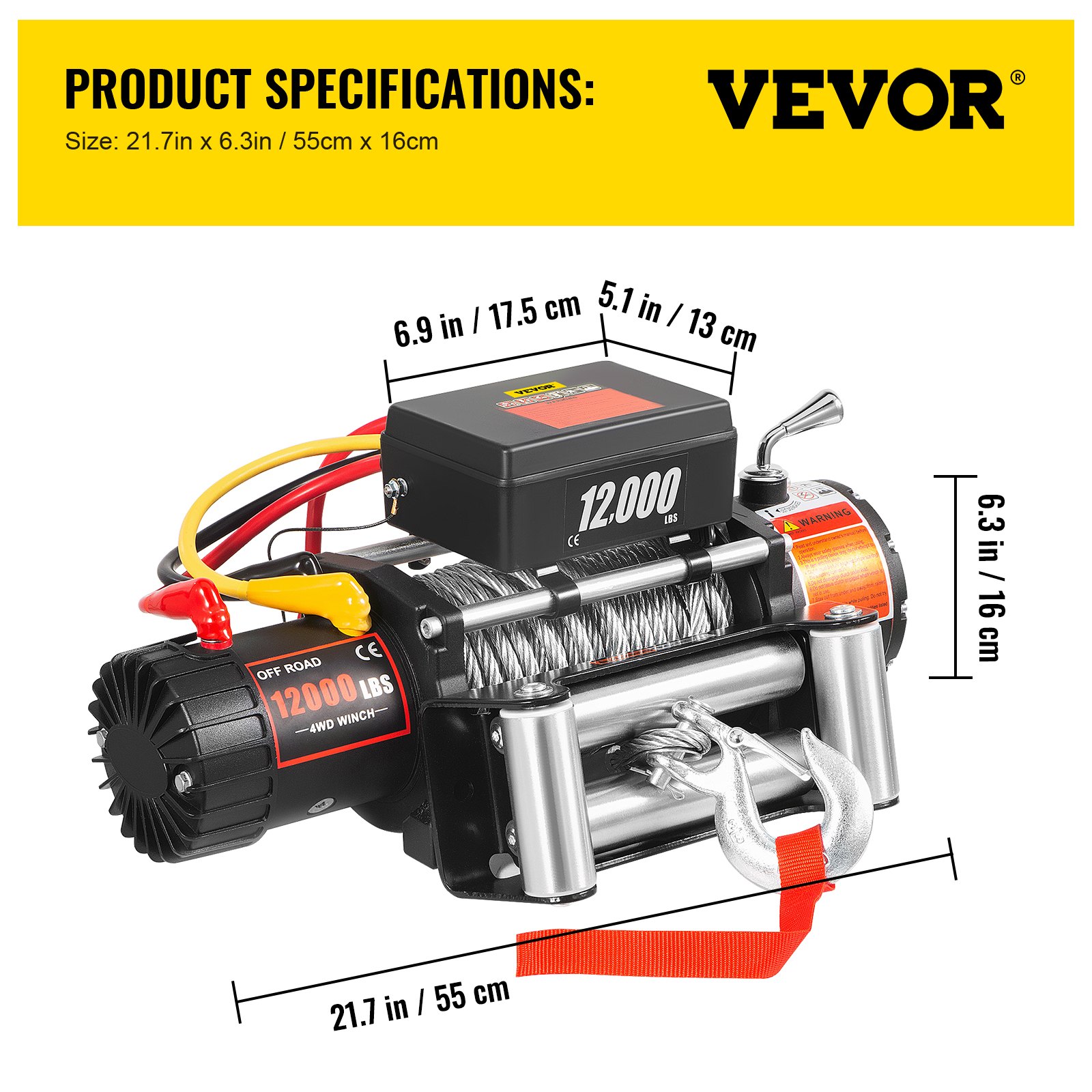 VEVOR Truck Winch 12000lbs Cabrestante eléctrico 85ft/26m Cable de acero 12V Power Winch Jeep Winch con control remoto inalámbrico y potente motor para UTV ATV y Jeep Truck y Wrangler en Car Lift