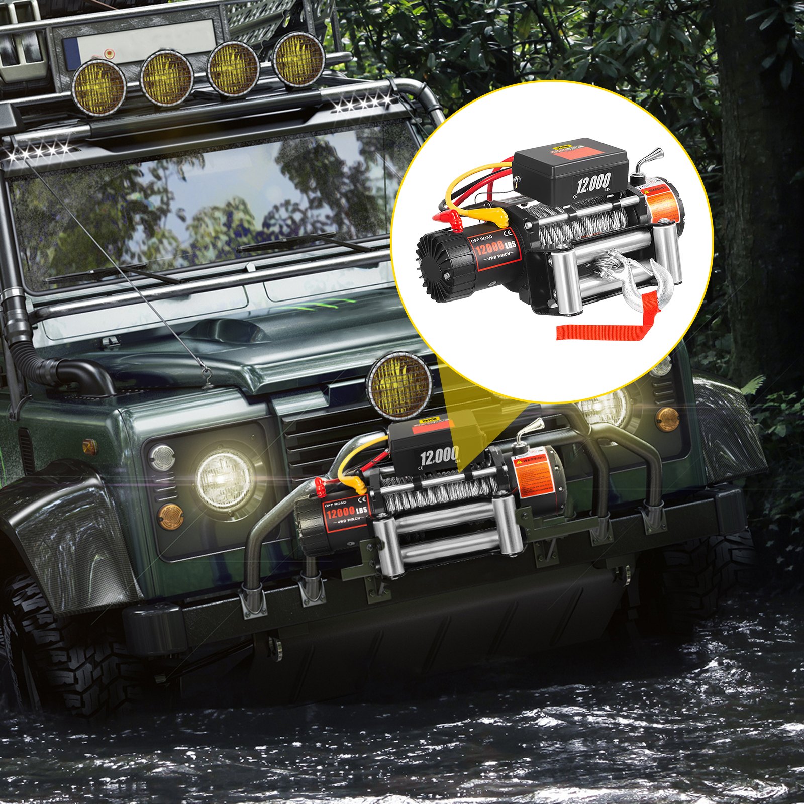 VEVOR Truck Winch 12000lbs Cabrestante eléctrico 85ft/26m Cable de acero 12V Power Winch Jeep Winch con control remoto inalámbrico y potente motor para UTV ATV y Jeep Truck y Wrangler en Car Lift