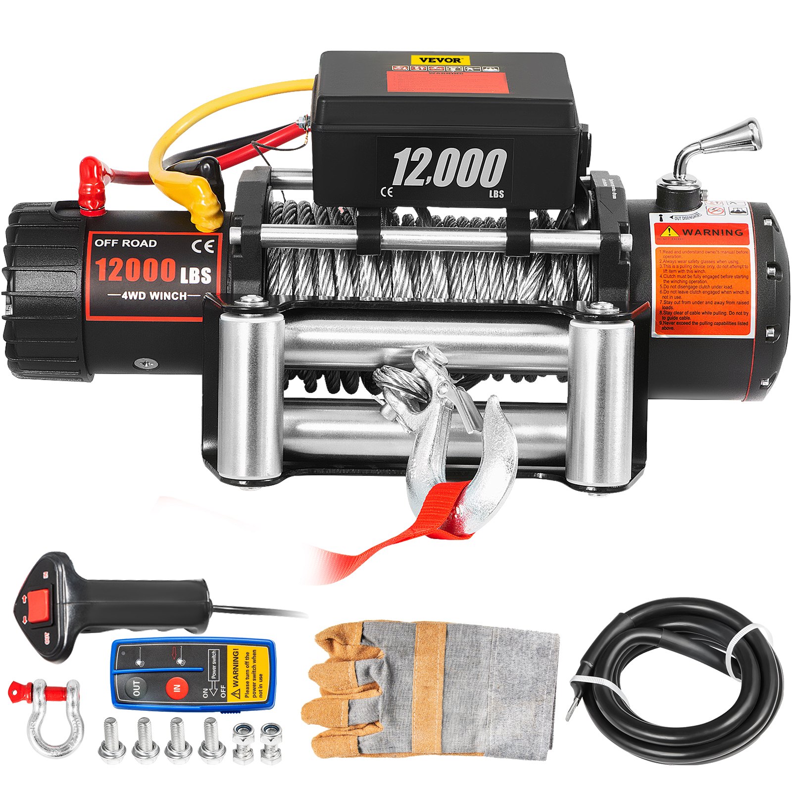 VEVOR Truck Winch 12000lbs Cabrestante eléctrico 85ft/26m Cable de acero 12V Power Winch Jeep Winch con control remoto inalámbrico y potente motor para UTV ATV y Jeep Truck y Wrangler en Car Lift