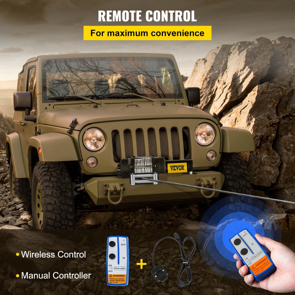 VEVOR Cabrestante eléctrico Capacidad de carga de 5000 lb Cabrestante de camión Compatible con Jeep Truck SUV Cable de acero de 43 pies / 13 m Cabrestante de alimentación de 12 V con control remoto inalámbrico, motor potente para ATV UTV Off Road Trailer