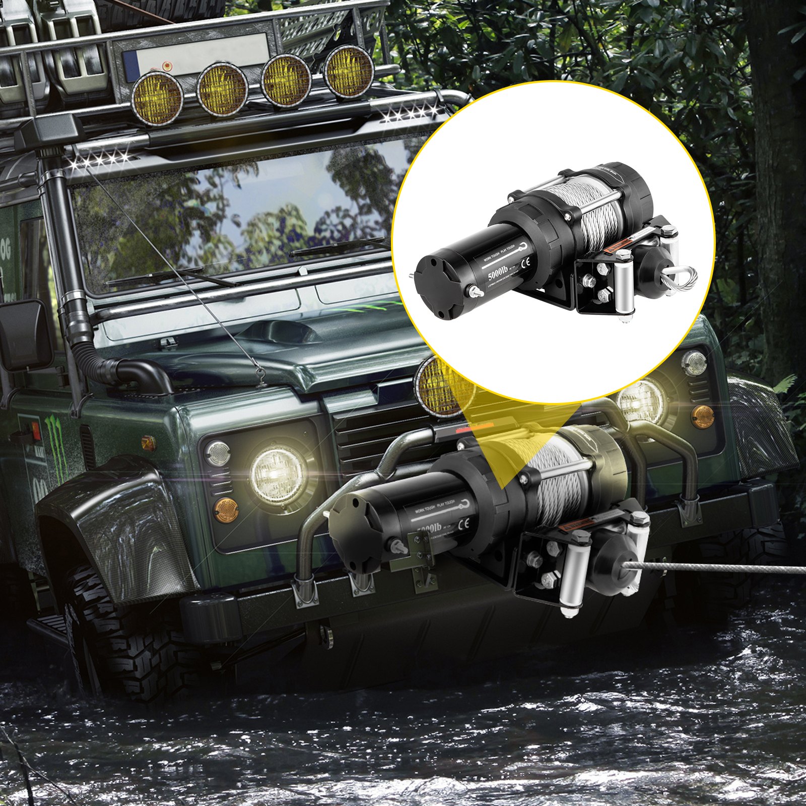 VEVOR Cabrestante eléctrico Capacidad de carga de 5000 lb Cabrestante de camión Compatible con Jeep Truck SUV Cable de acero de 43 pies / 13 m Cabrestante de alimentación de 12 V con control remoto inalámbrico, motor potente para ATV UTV Off Road Trailer